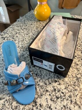 New Cape Robbin Blue Slide Sandal with Decorative Buckles